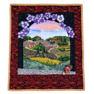 Landscape Fabric Art Quilt Tuscan Valley Hanging Multicolor Vibrant